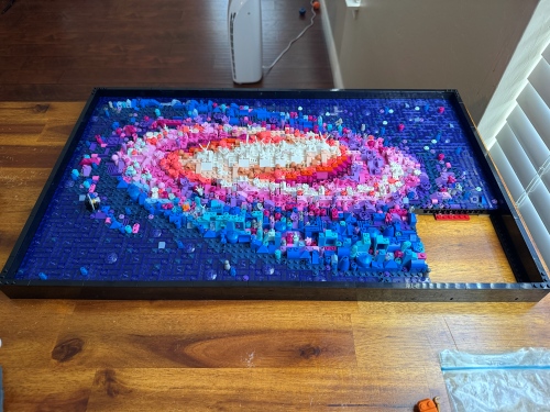 A partially built LEGO Milky Way set