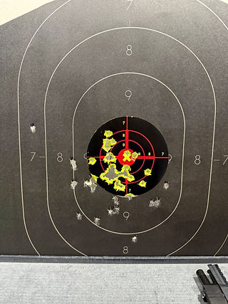 A shooting target that shows the outcome of the first time shooting the FN 509