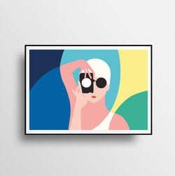 Illustration pop représentant une femme photographe entrain de prendre une photo