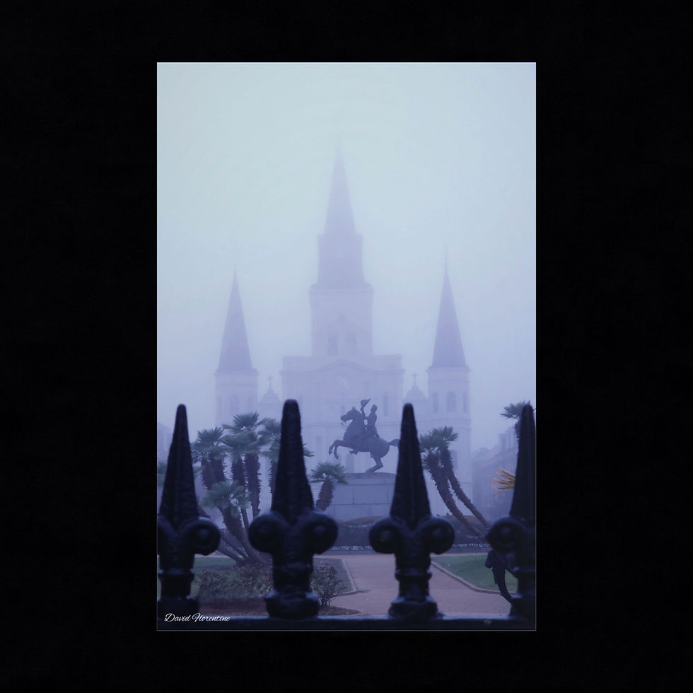 Poster: The Historic Saint Louis Cathedral shrouded in fog.