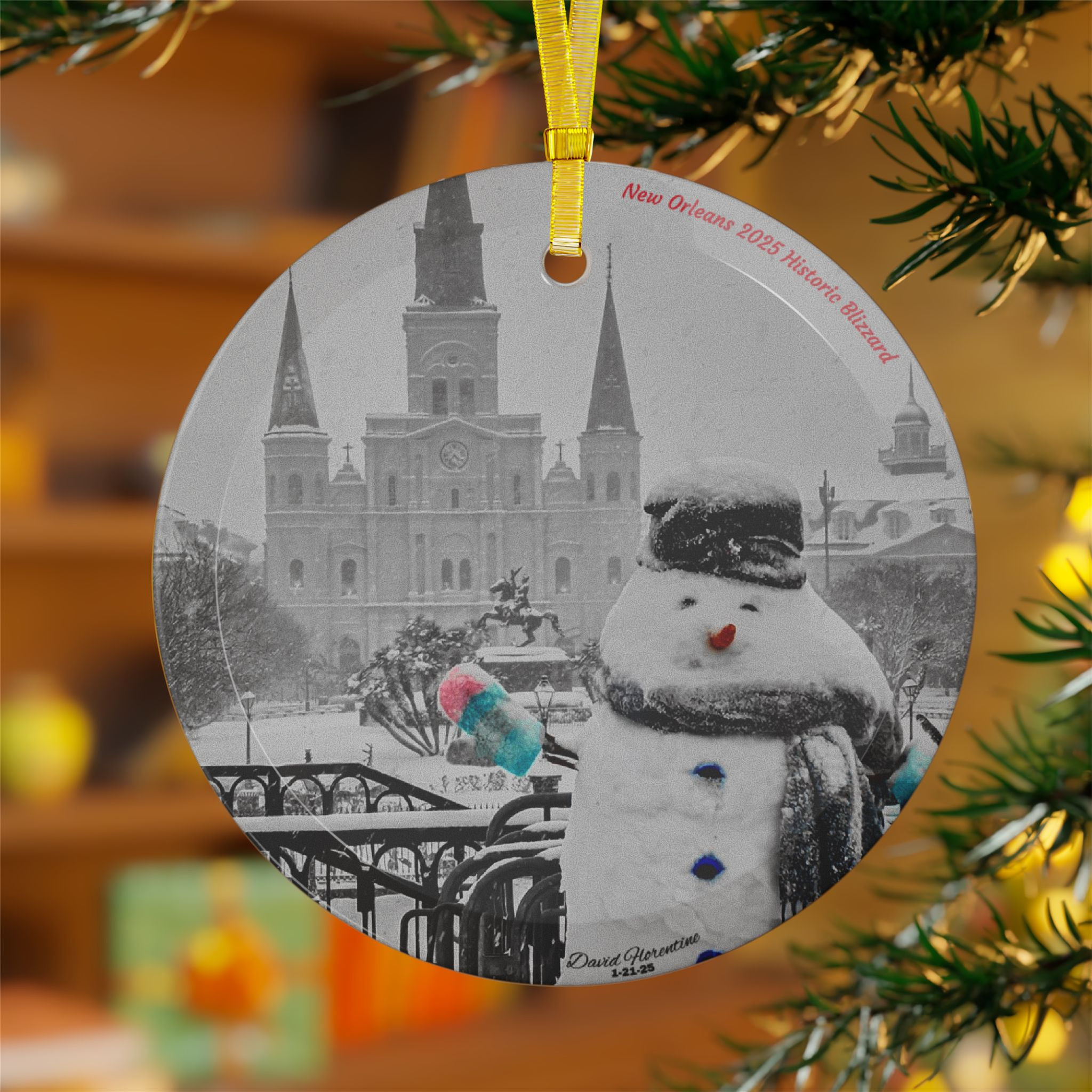 Snow Day In Jackson Square - Glass Ornament