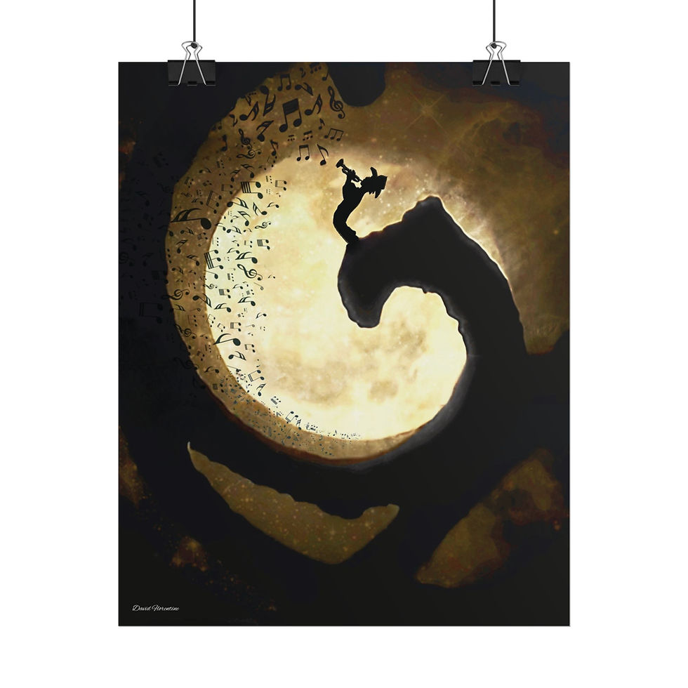 Thumbnail: Nola Jazz Man Playing His Trumpet, Full Moon Rising Behind the Iron Lattice.