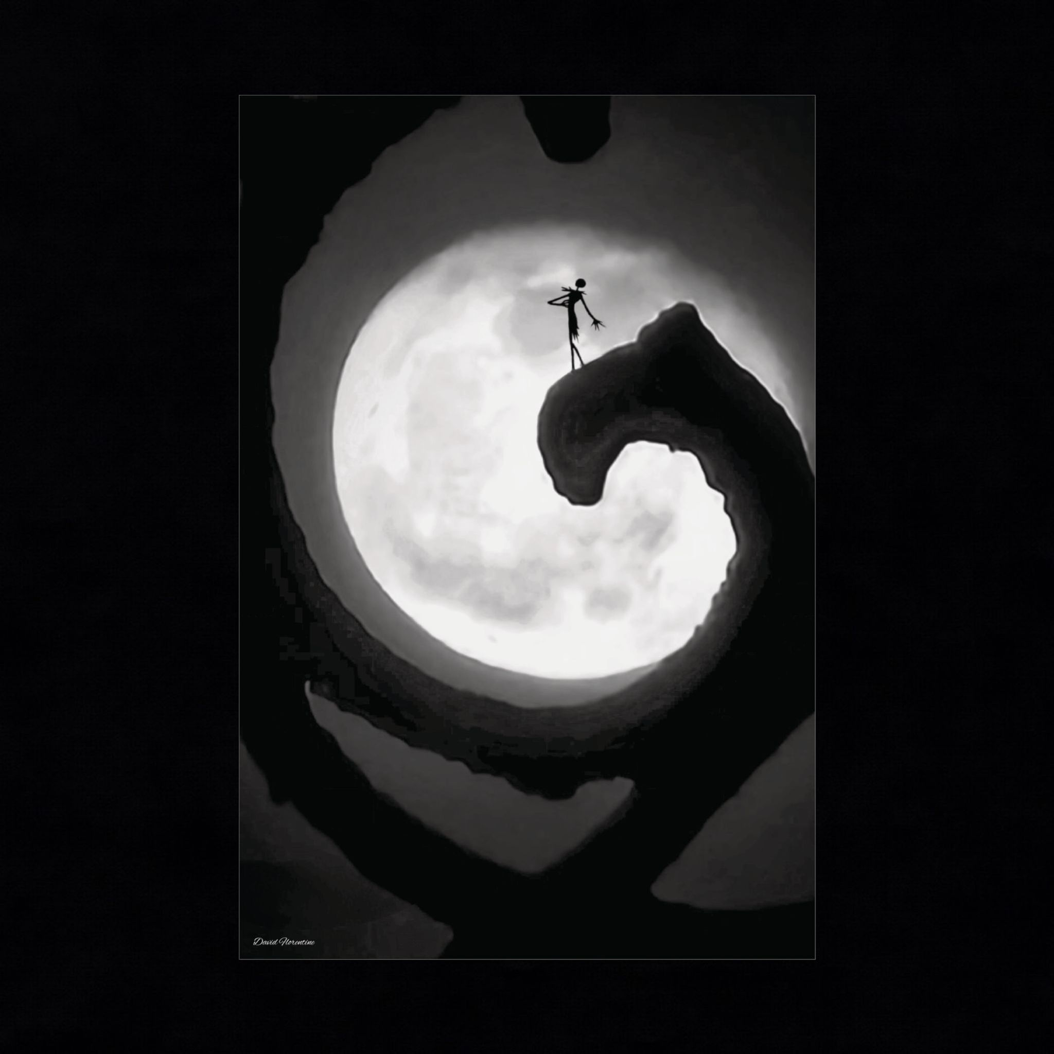 Jack Skellington Standing On The Balcony Lattice, full Moon Rising.