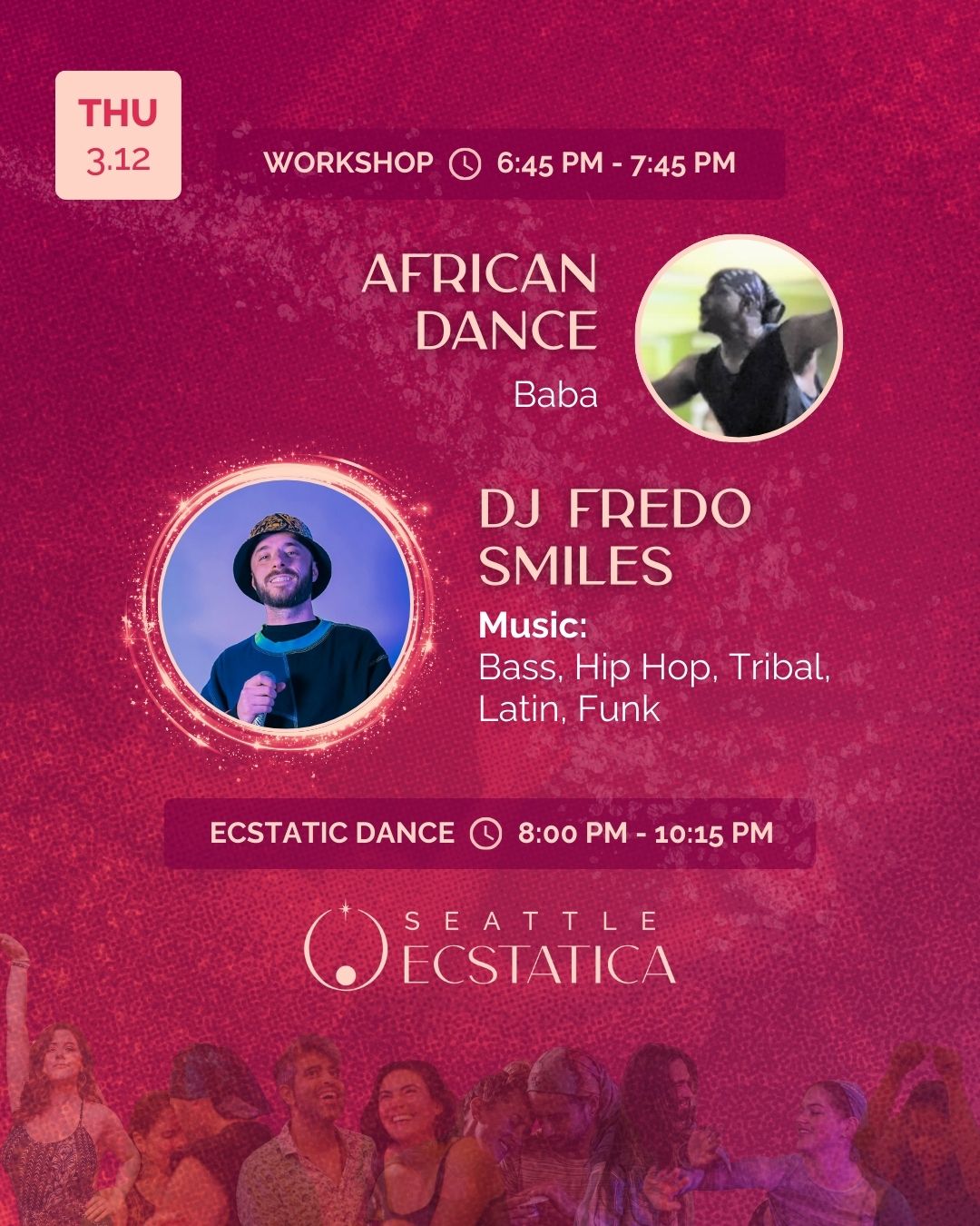Workshop and ecstatic dance event at Seattle Ecstatica