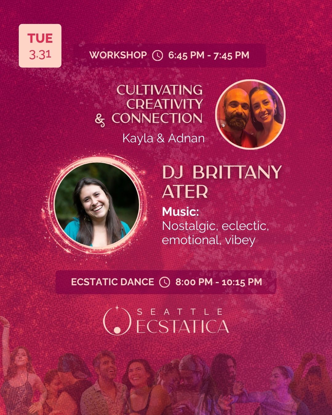 Workshop and ecstatic dance event at Seattle Ecstatica