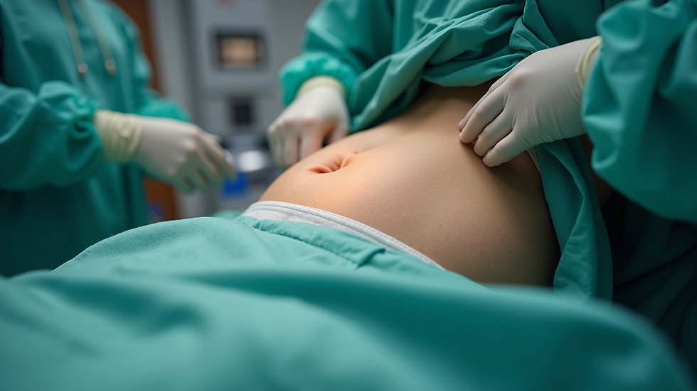 Close-up view of a patient’s abdomen showing loose skin folds before surgery