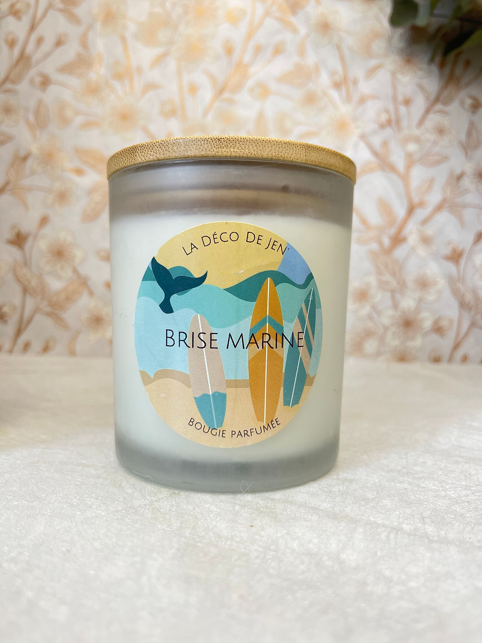 Bougie parfumée Brise Marine dans pot en verre – fait main, cire de soja 200g, parfum frais et iodé
