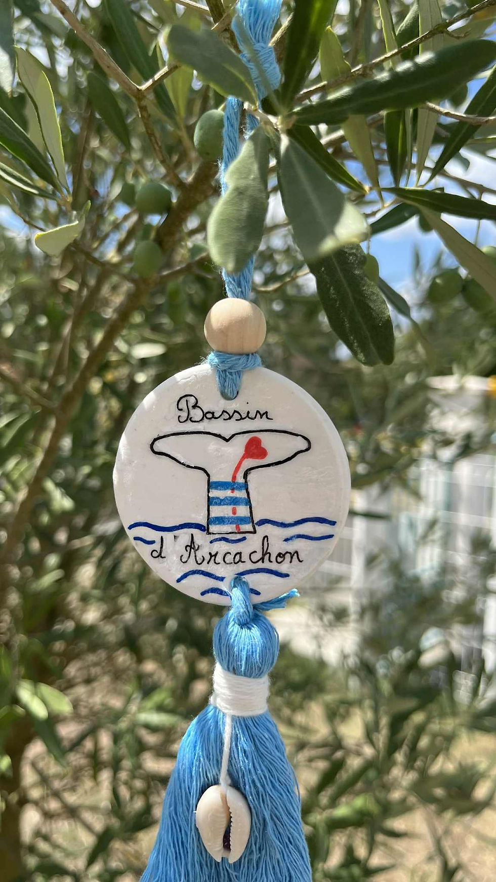 Décoration artisanale Bassin d’Arcachon, avec motif Dune du Pilat et cœur rouge