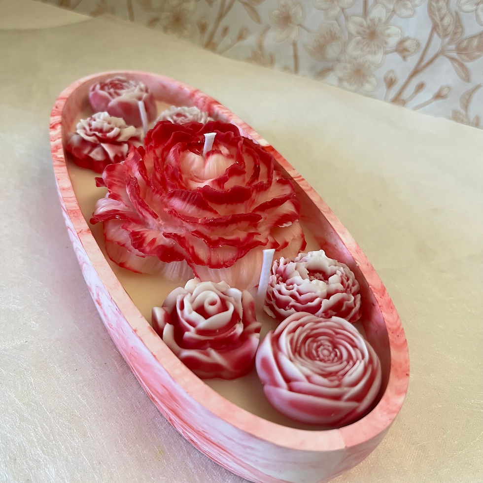 Bougie Artisanale Barque Coquelicot – Fleurs en cire – Contenant Jesmonite marbré