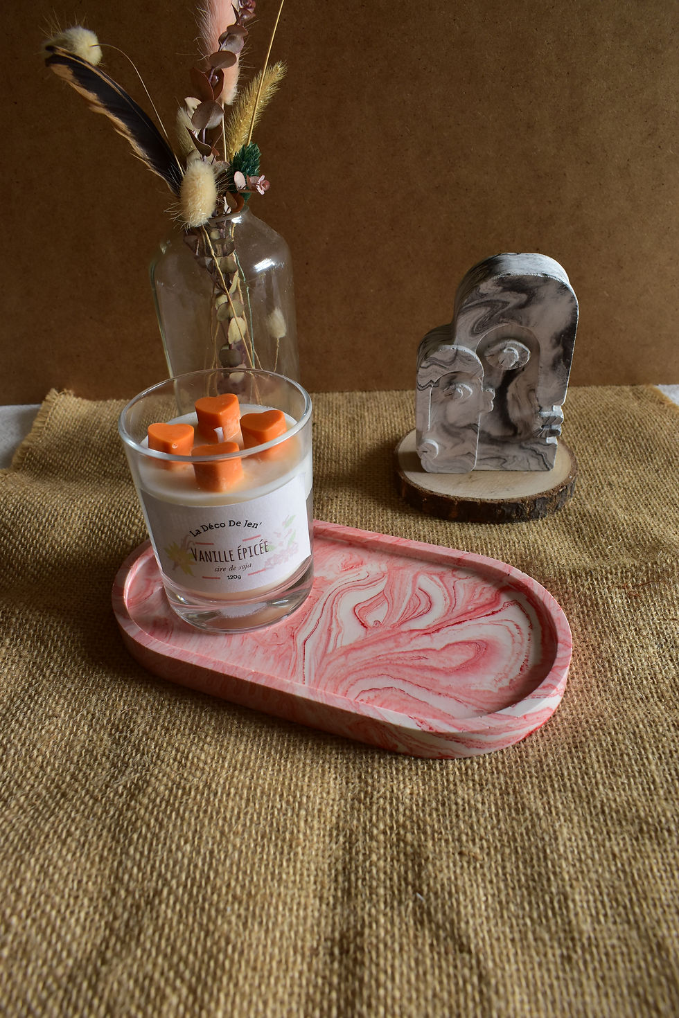 Miniature : Plateau Ovale rose marbré jesmonite