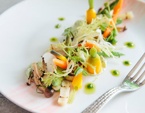 Spring Baby Vegetables with Westfield Farms Goat Cheese Crema and Rhubarb Paint