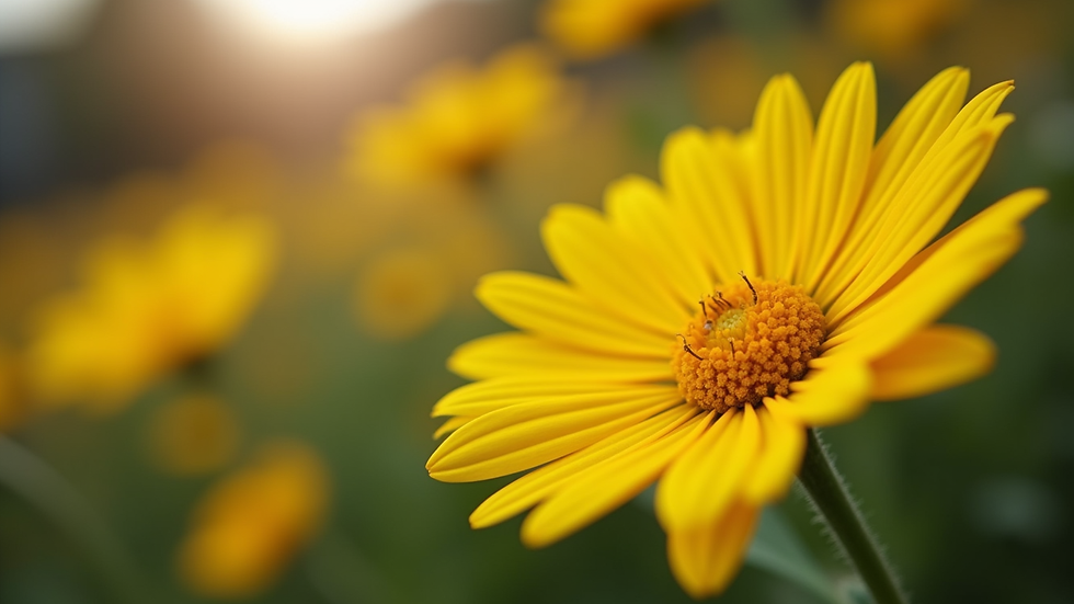 Close-up view of a vibrant yellow daisy blooming in a garden