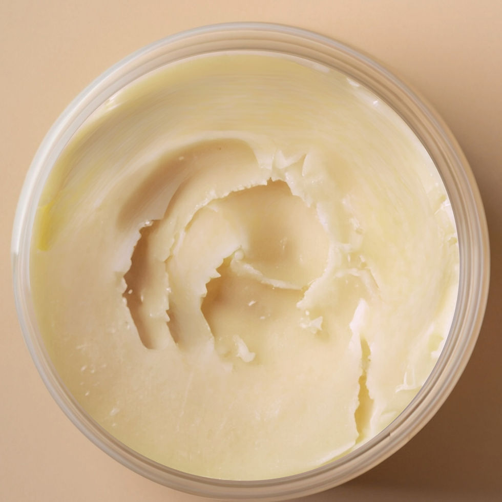 Close-up of the smooth, whipped texture of the African Gold Whipped Cocoa Body Butter. ALT Description: