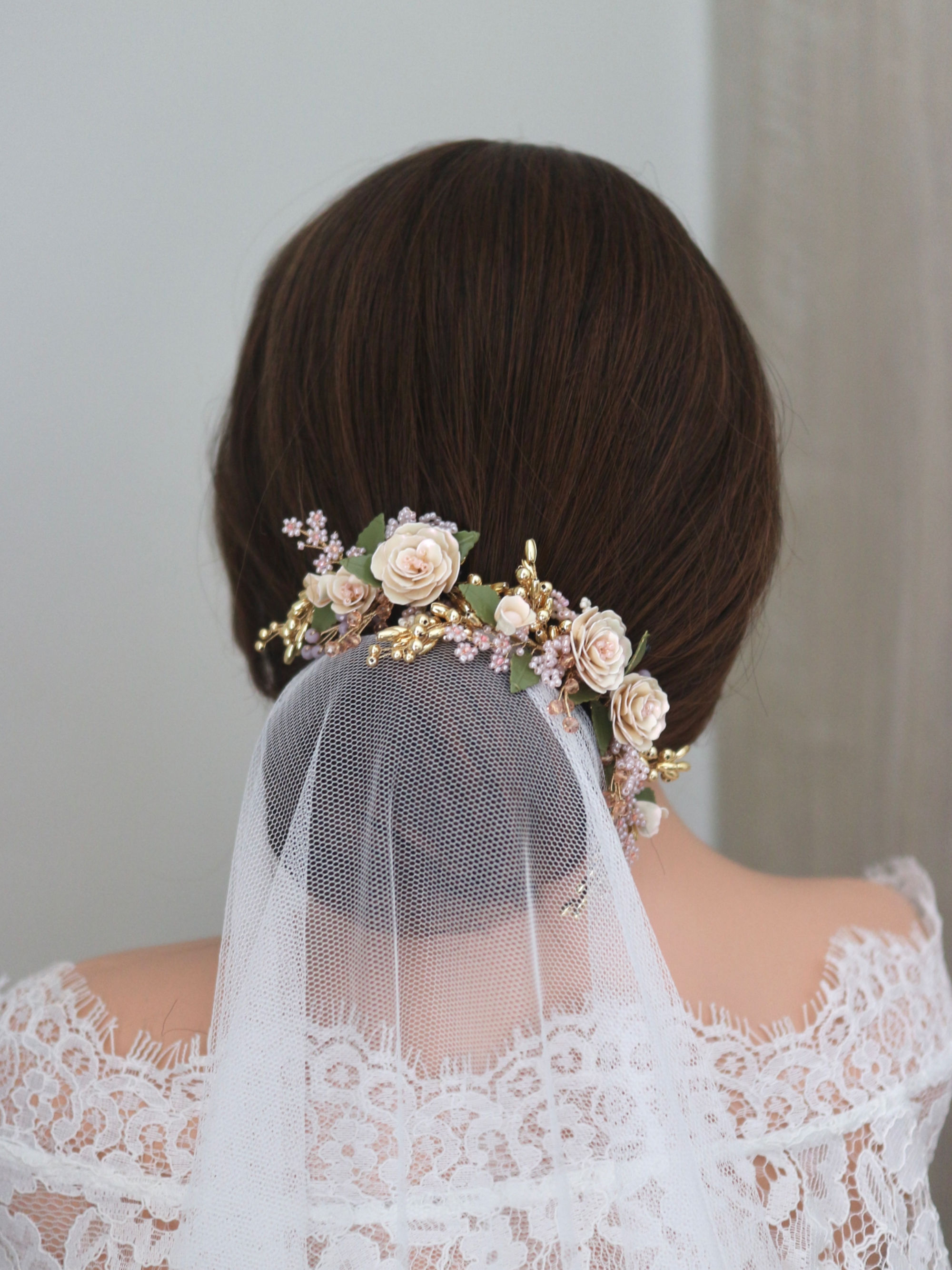 Blush Floral Bridal Headpiece Set of 2 | PETUNIA Set