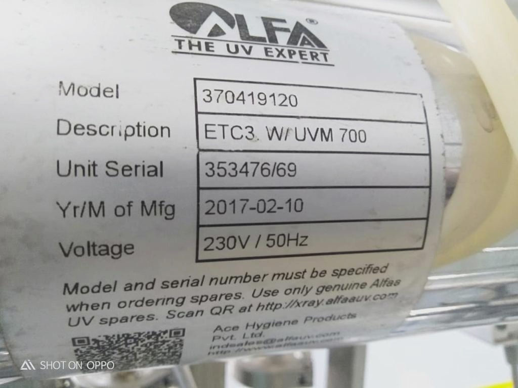 UV LAMP ALFA ETC3. W/UVM 700