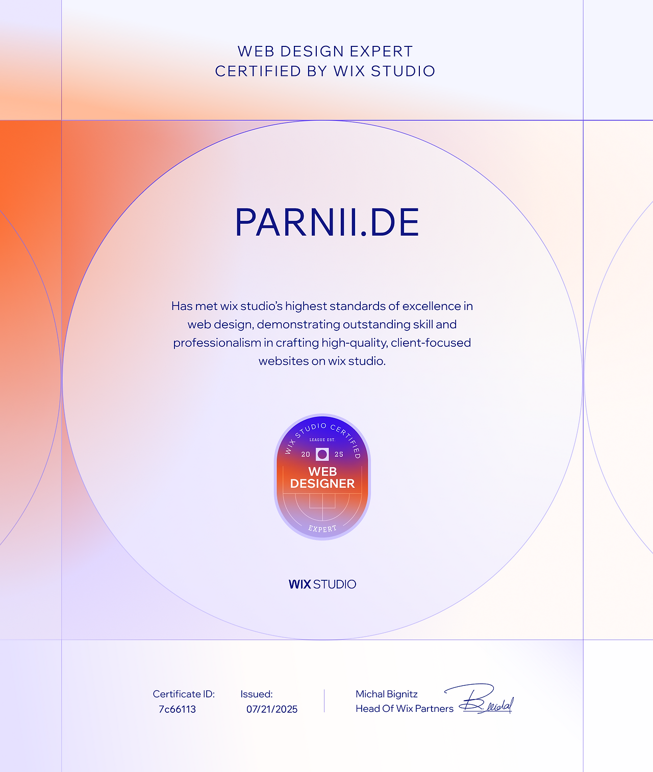 Wix Studio Expert Web Designer Certification for parnii.de