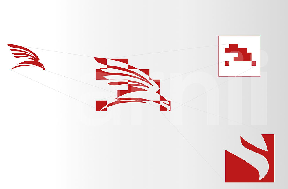 Creative Implementation and Systems Thinking: diagram of the process of transforming an old logo into a new pixel icon