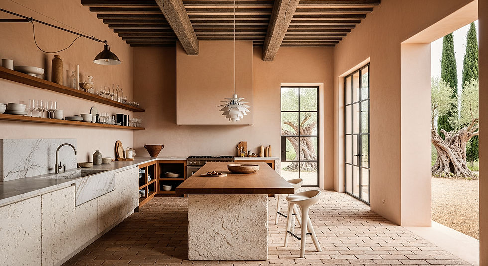 Cocina rústica masía al exterior.