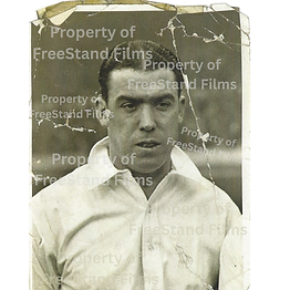 William Ralph Dean (Dixie Dean) in a white football shirt with top button undone. Property of FreeStand Films.