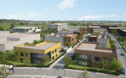 Vue en perspective haute d'un projet de construction de bureaux