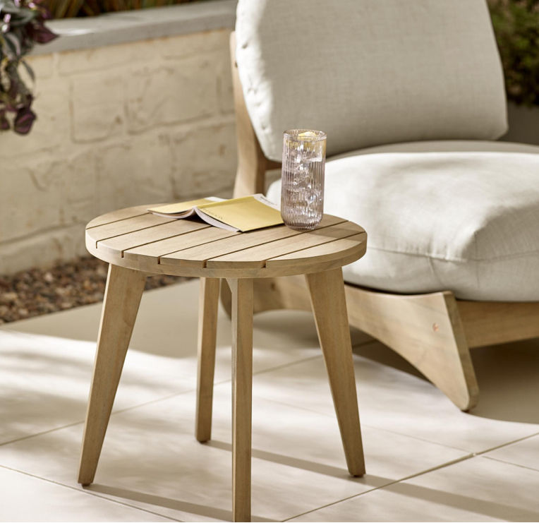 Iko 2x Wood & Cream Chairs + Side Table Outdoor Set