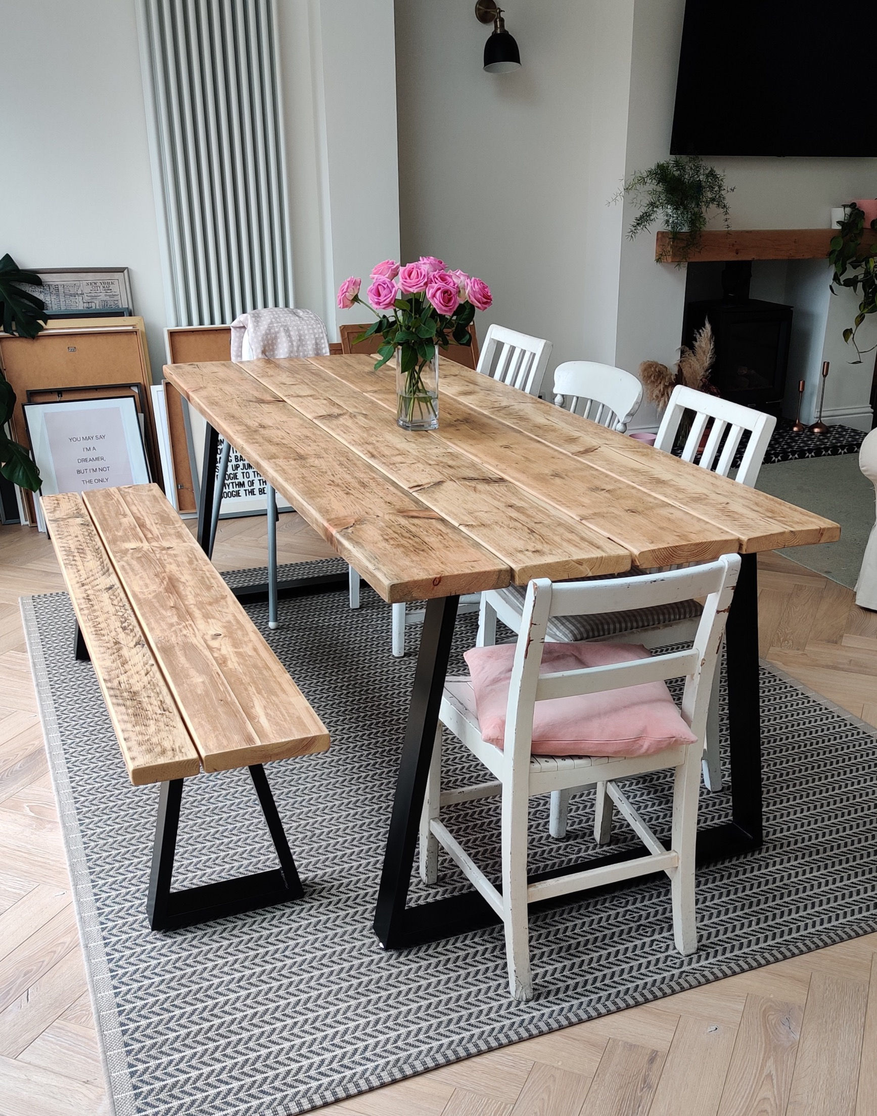 Off-The-Shelf Rustic Metal Dining Table & 1 Bench