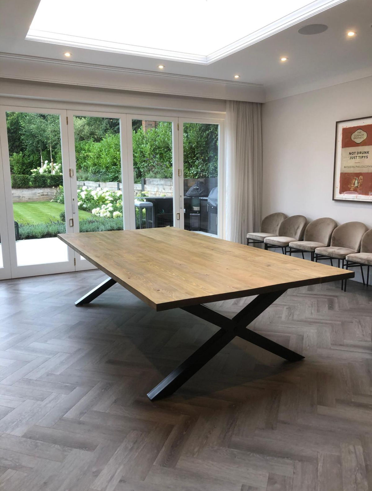 Large Chunky Banqueting Dining Table with X Metal Legs