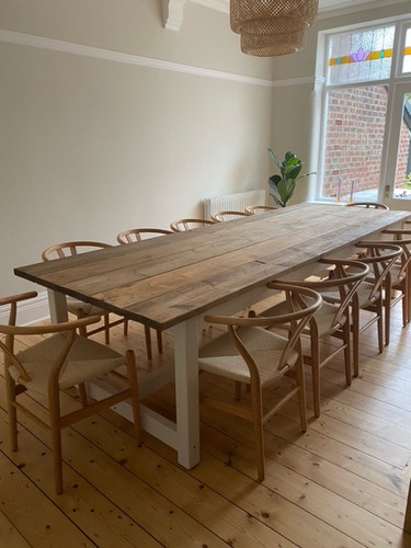 Off-The-Shelf Rustic Banqueting Dining Table 12 Wishbone Chairs