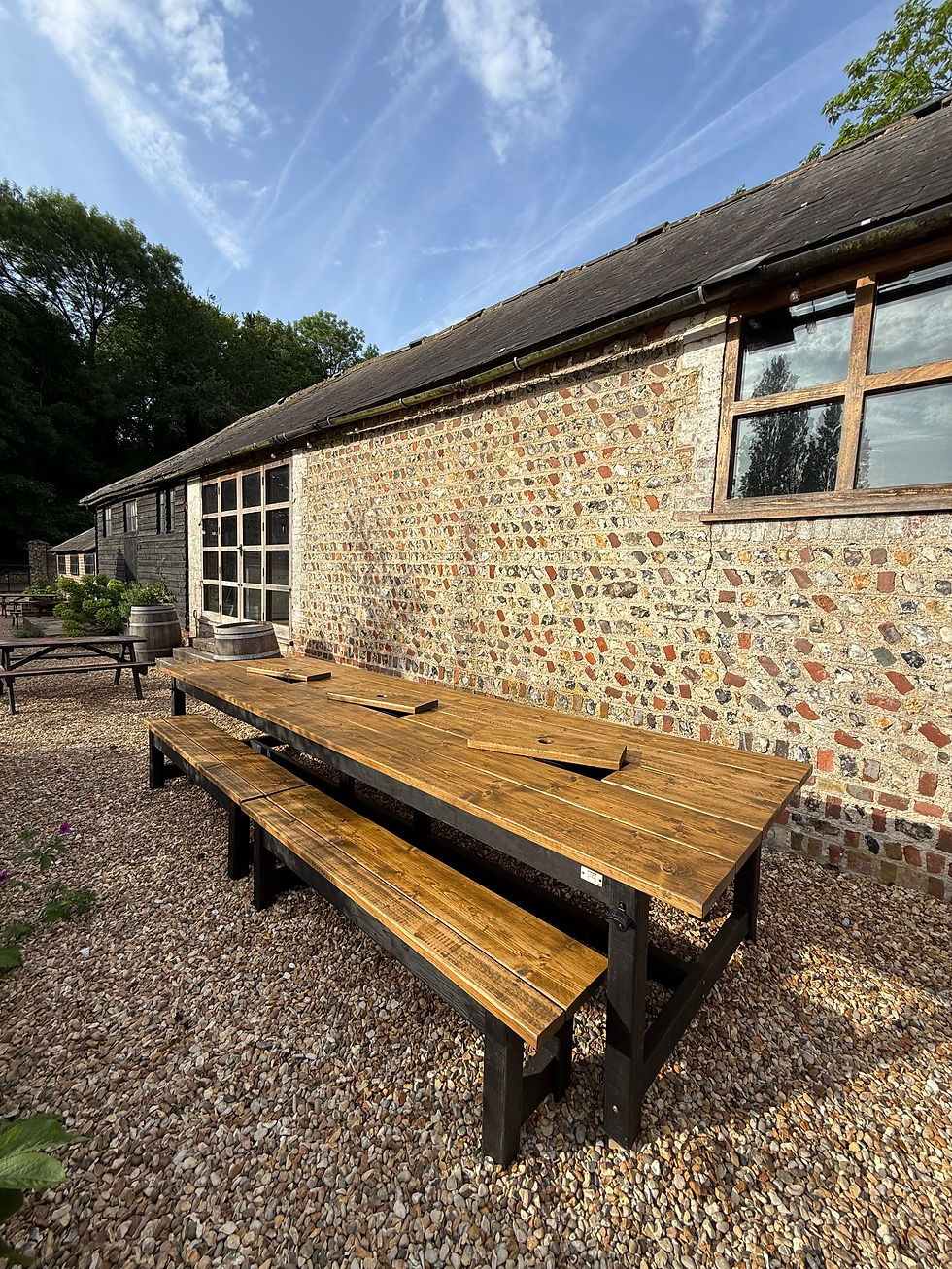 Thumbnail: Off-The-Shelf Rustic Prosecco Banqueting Patio Table & 4 Benches