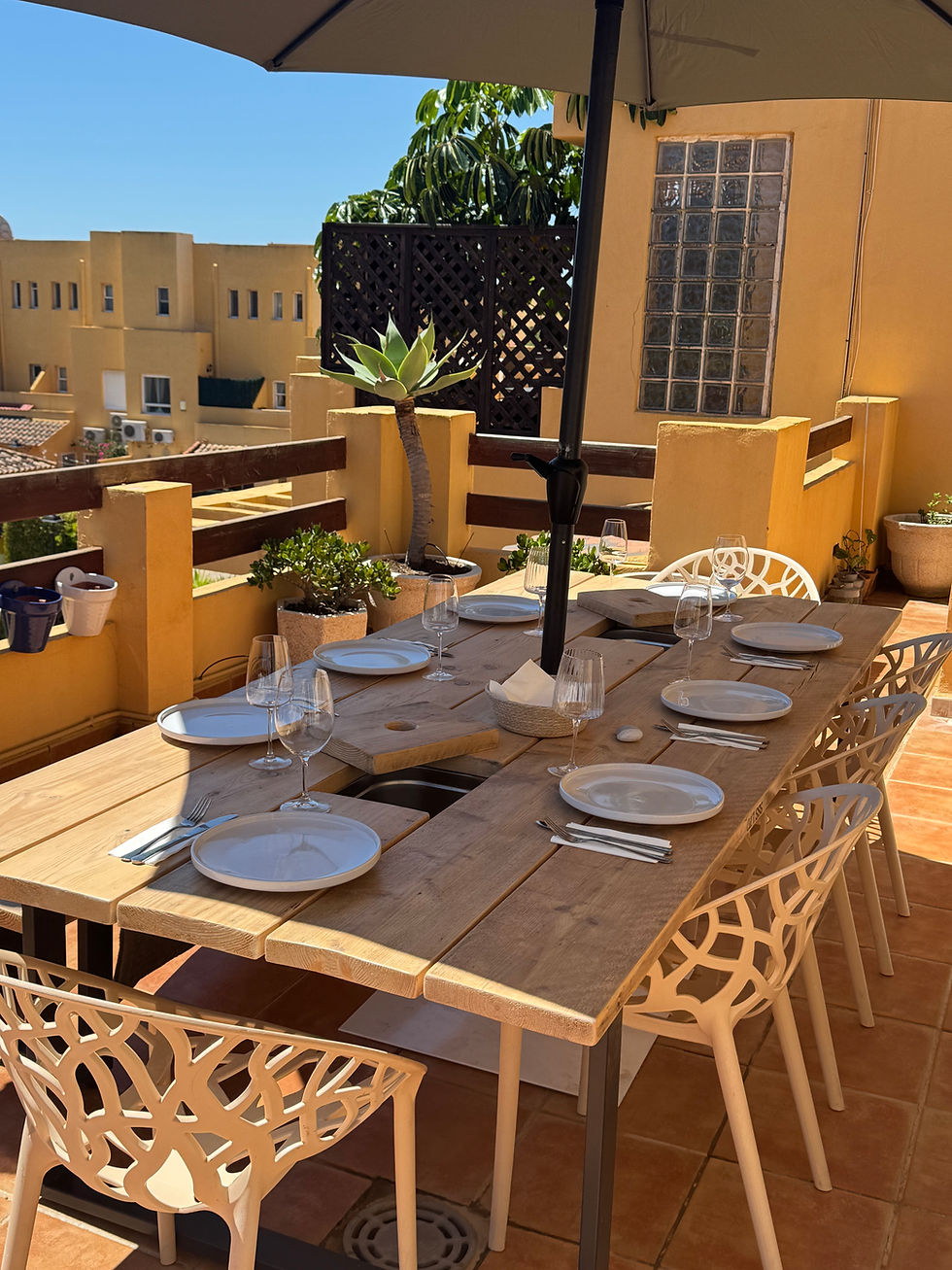 Thumbnail: Rustic Square-Metal Prosecco Banqueting Patio Table (+ Bench Options)