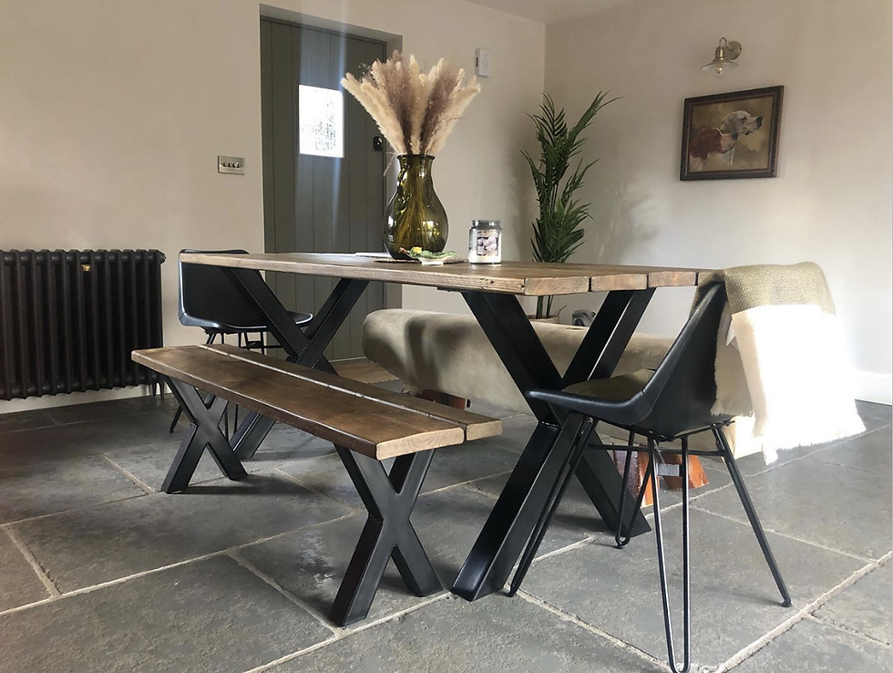 Thumbnail: Rustic Scaffold Board X Metal Dining Table (+ Bench Options)