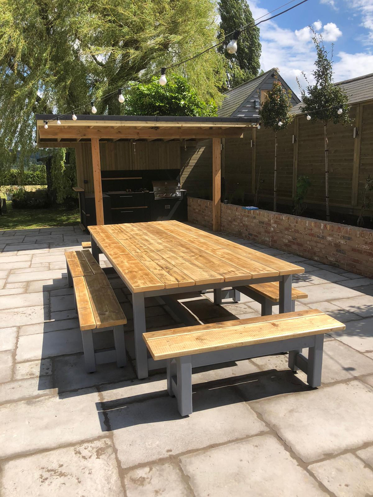 EX-DISPLAY Rustic Banqueting Patio Table 6 Benches