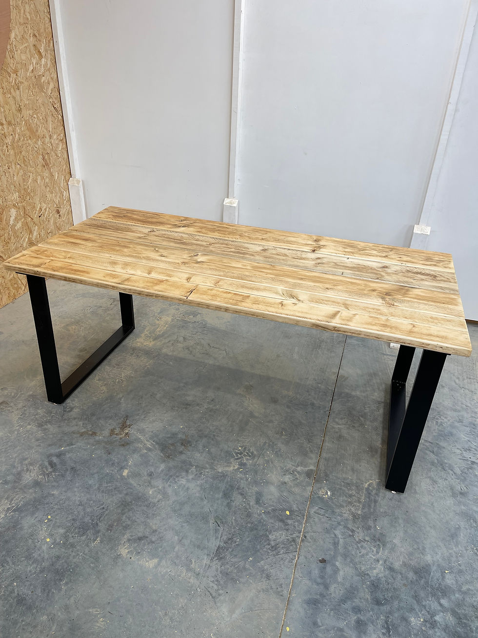 Thumbnail: Rustic Scaffold Board Square-Leg Metal Dining Table (+ Bench Options)