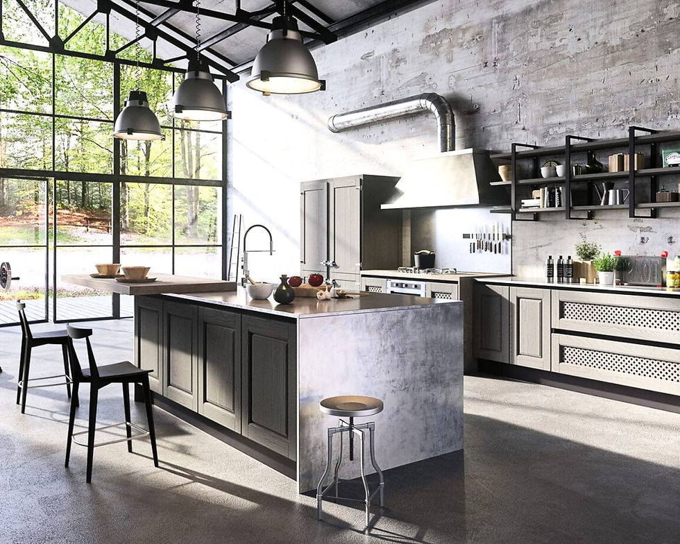 Cucine con pavimento in cemento