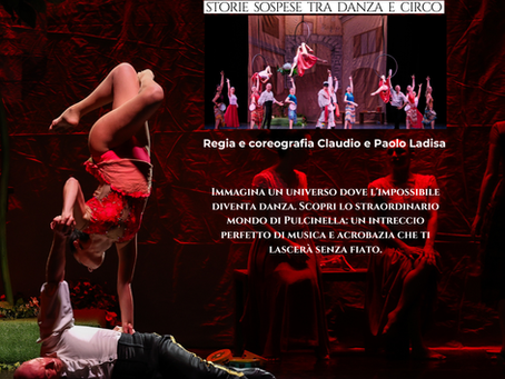 Scena dello spettacolo Napulè in tour nazionale, diretto da Claudio e Paolo Ladisa tra danza e circo contemporaneo.