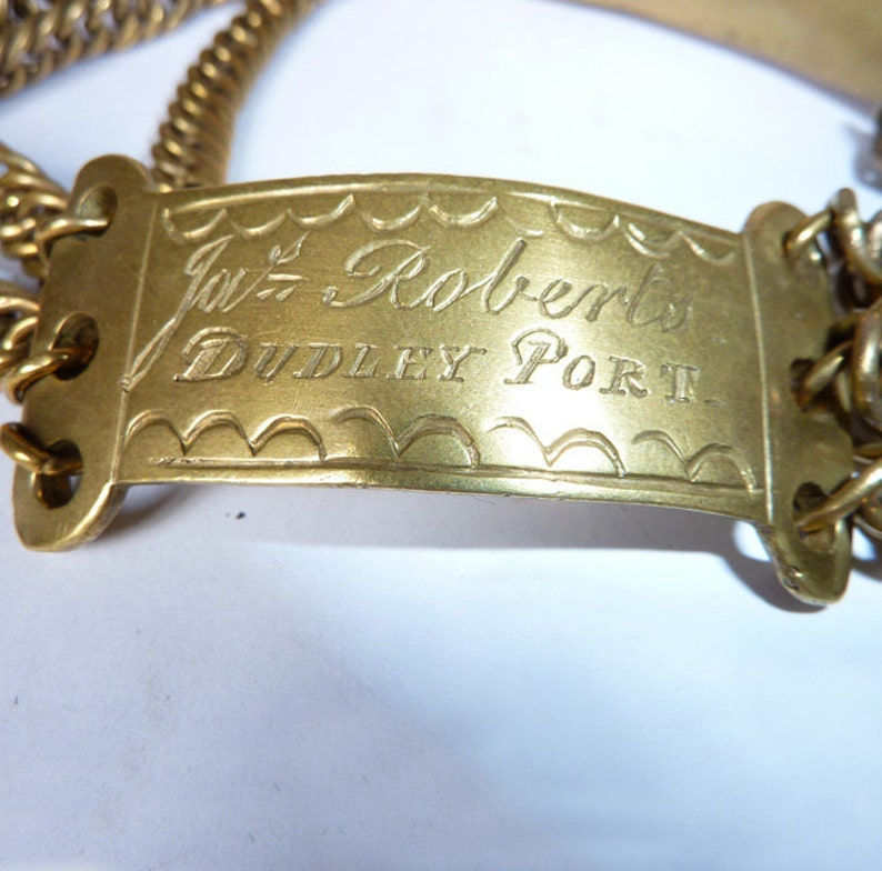 Thumbnail: Georgian Brass Plated Dog Chain Collar and Key