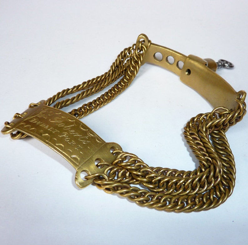 Thumbnail: Georgian Brass Plated Dog Chain Collar and Key