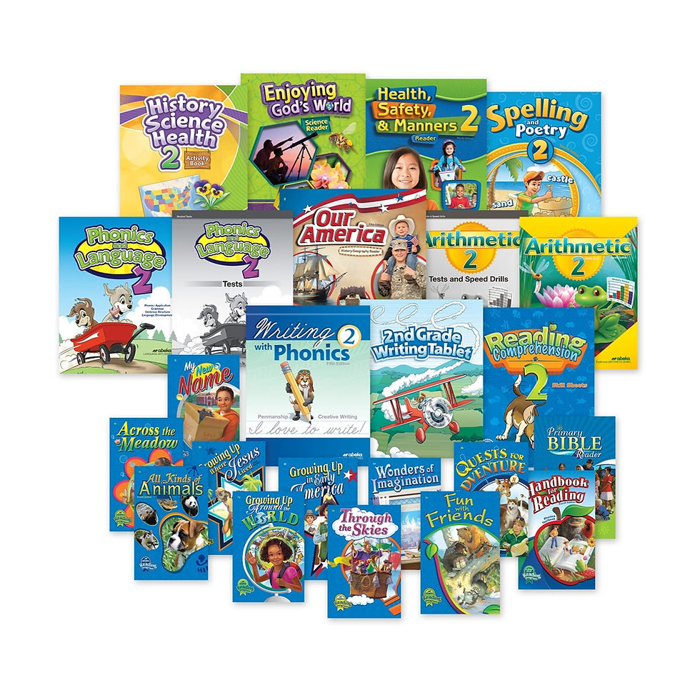 Image of the entire Abeka Grade 2 Child Kit laid out.