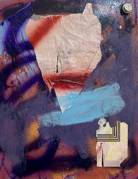 18"X14" acrylic, spray paint, and collage on wood panel