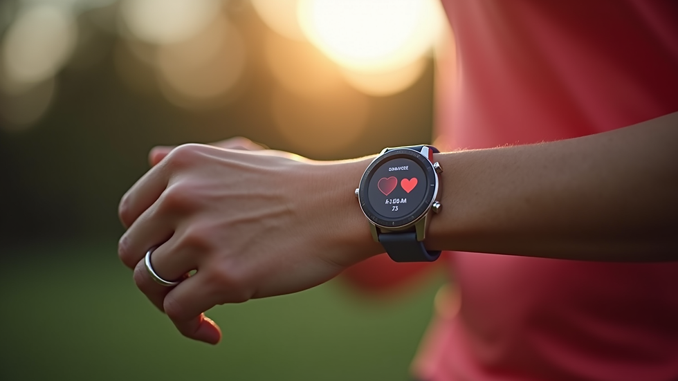 Close-up view of a smartwatch displaying heart rate during exercise