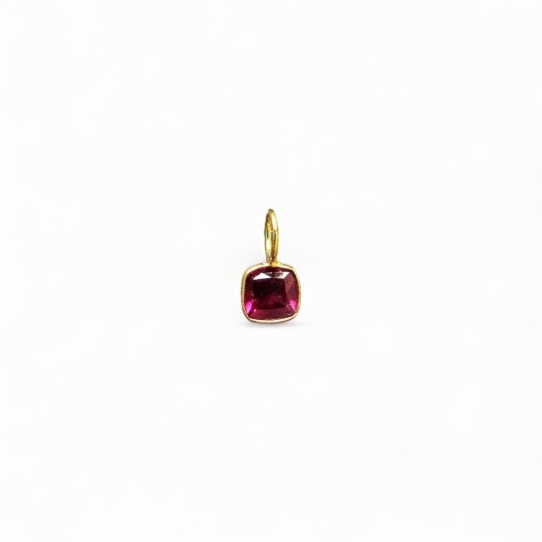 Tiny 18k gold Rhodolite square charm
