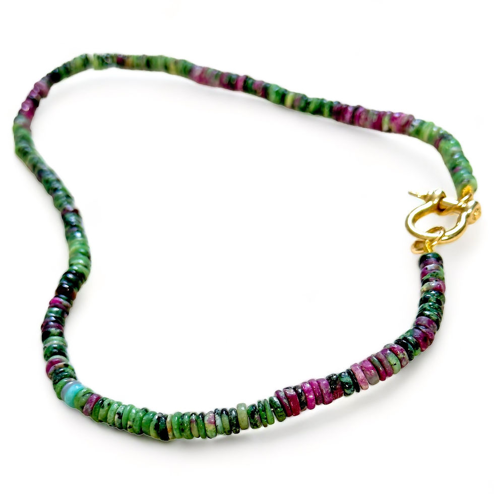 Miniature : Collier Ruby Zoisite avec une breloque fleur de fluorite