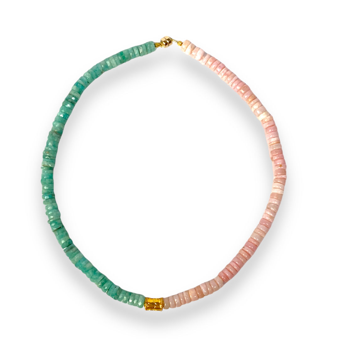 Amazonite and pink Opal Neckalce