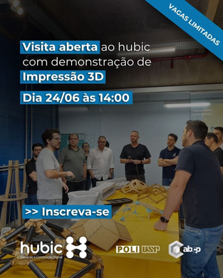 Visita aberta ao Laboratório de Impressão 3D de Concreto do HubIC dia 24 de junho às 14h00. O HubIC é resultante da celebração de um acordo de cooperação técnica entre ABCP, USP e SNIC