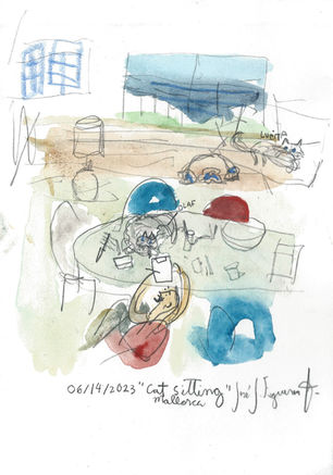 06/14/2023 "Cat Sitting"7 in x 5 in mixed media on watercolor paper