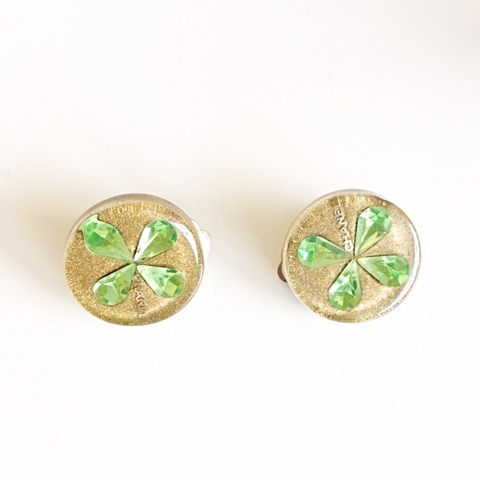 Thumbnail: Chanel Clover/Gold Glitter Earrings