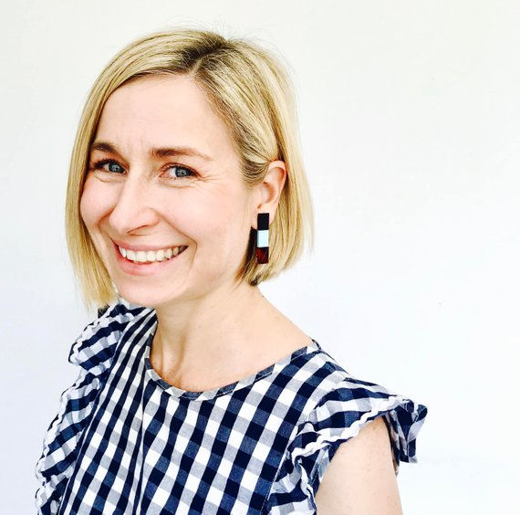 Thumbnail: Each To Own-Split Bar Drop Stud Earrings Matt Black Gold Tortoiseshell