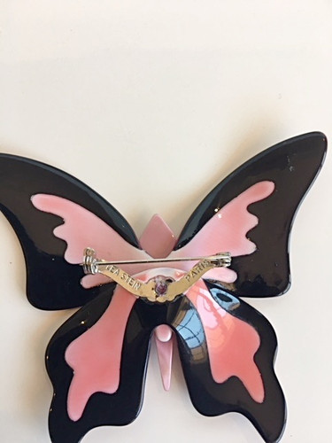 Lea Stein Butterfly Brooch Lea Stein Red Striped/Pearl Butterfly