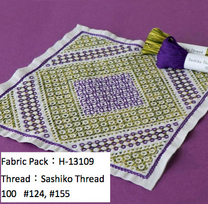 Thumbnail: H-1109 'Morning Glory' WHITE sashiko sampler hanafukin panel