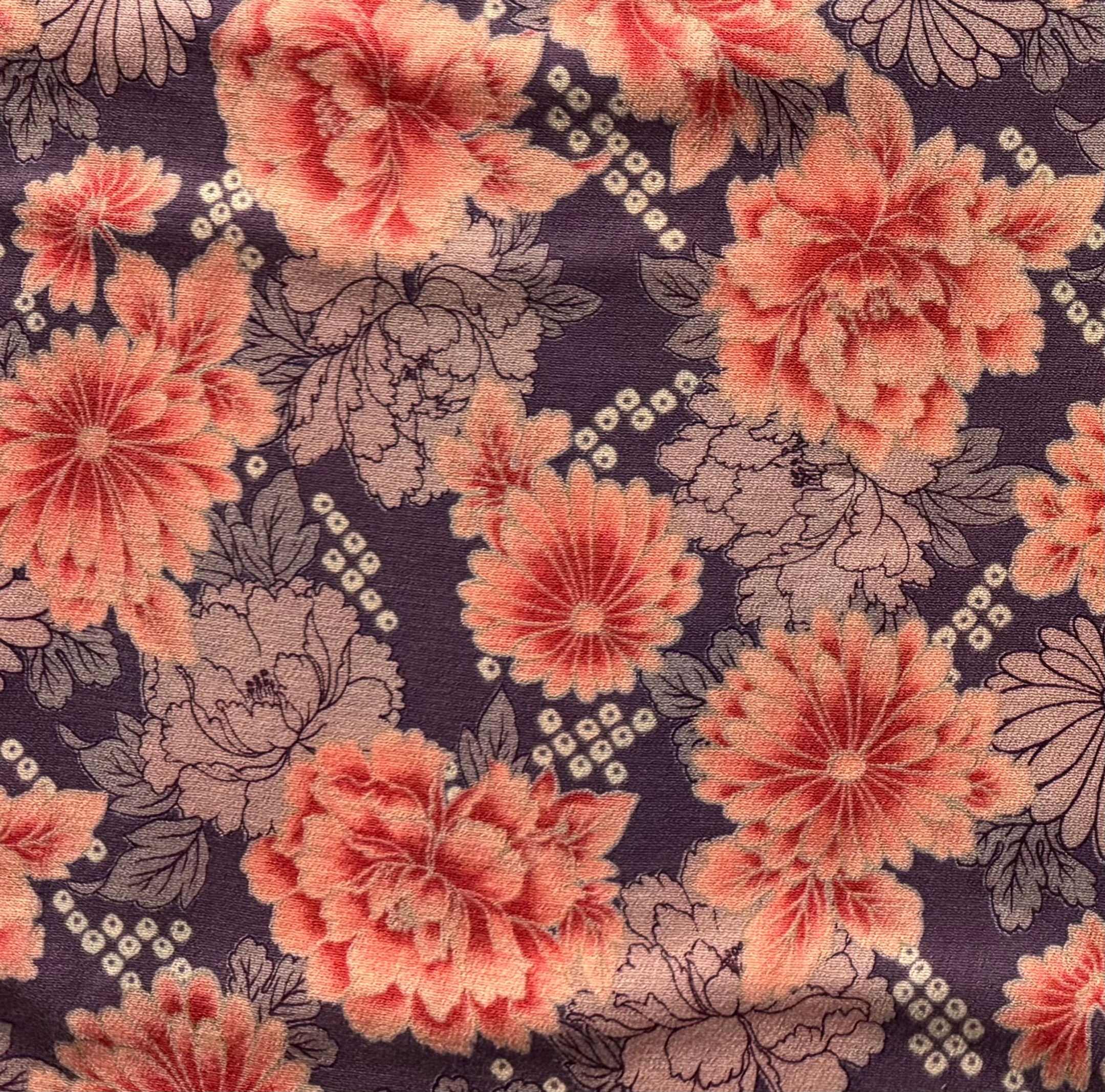 #344-PU Chrysanthemum Peony Kyo Momen PURPLE by Lecien COTTON CREPE,by 1/2m